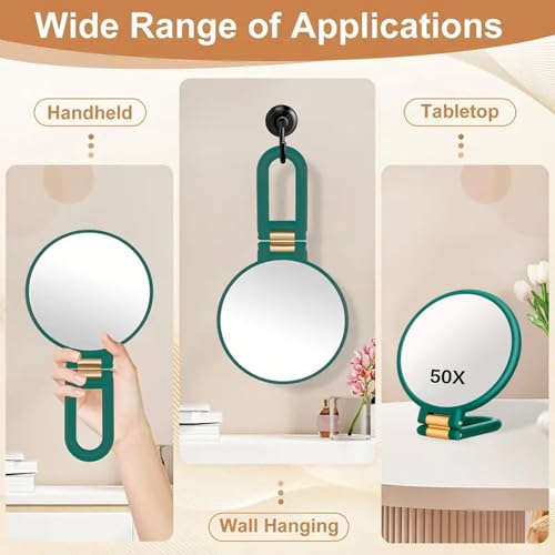 Espejo de aumento 50X verde de doble cara con mango ajustable de 360 grados 7