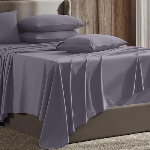 Image of Hearth & Harbor Extra Deep Pocket Sheet Sets, Luxury Soft 6 Piece Bed Sheet Set Fits Mattress 18-24 Inches - King, Grayish Purple