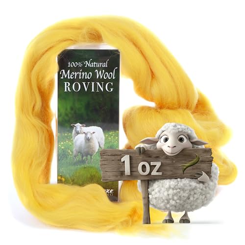 Desert Breeze Distributing 100% Natural Merino Wool Roving - Premium Combed Top Merino Roving Wool - Tapestry, Spinning, Wet Felting & Needle Felting Supplies - 21.5 Micron - 1 oz, Color Gold