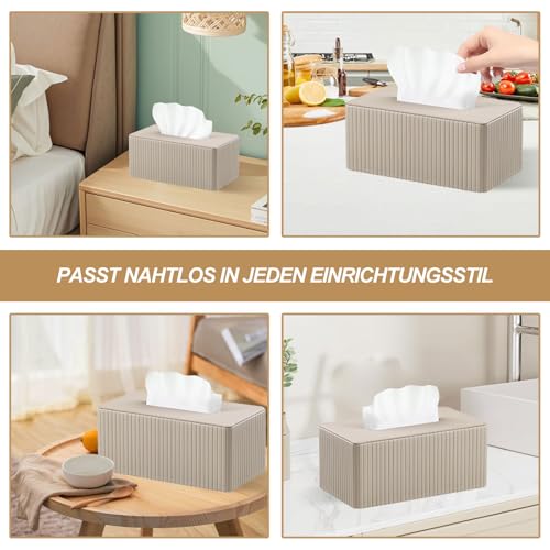 Kosmetiktücherbox - Leder Taschentuchbox, Taschentuchspender Tücherbox, Kosmetiktuchbox, Rechteckige Tissue Box Tücherbox aus PU Leder für Wohnzimmer, Badezimmer & Büro (Beige Striped)