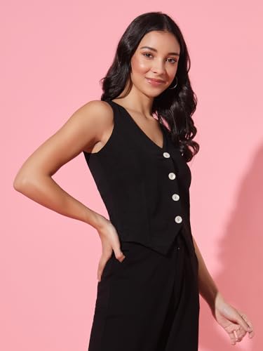 Image of Trend Arrest.ed Women's V-Neck Waistcoat | Button-Down Sleeveless Top | Premium Stretchable Lycra Formal & Casual Layer