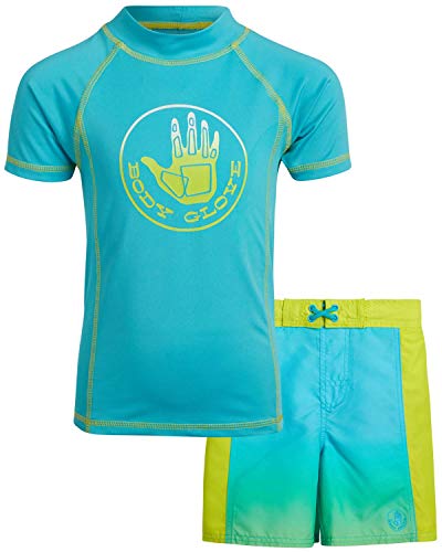 Body Glove Little Boys 2-Piece Rash Guard Swimsuit Set, Size 4, Teal/Green'