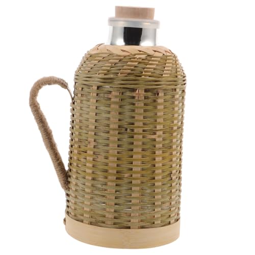 MUCKLILY Thermal Kettle Handle Bamboo Water Bottle for Office Retro Thermal Bottle for Tea Lovers
