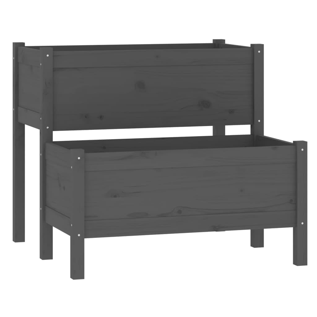 vidaXL Rectangular Grey Planter - 2-Tiered Design, Solid Pinewood Construction, Ample Planting Space for Indoor or Outdoor Use, Size: 84.5 x 84 x 75 cm