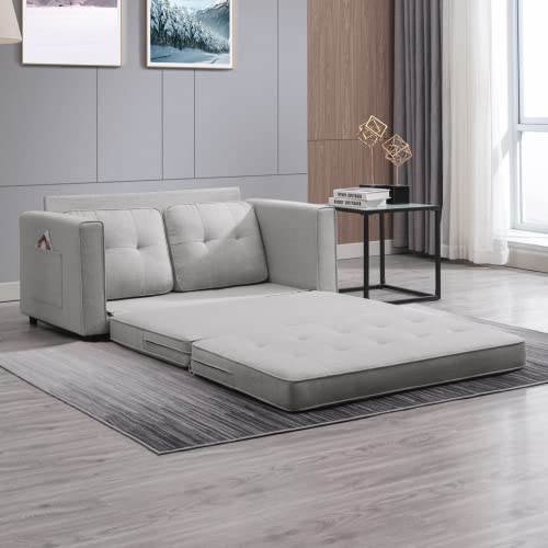 Cecer 2 In 1 Folding Sofa Bed With Two Storage Pockets, Linen Convertible Fold Out Couch Bed, Loveseat Sleeper Sofa, Sofa Bed Couch, Couches For Living Room, Apartment, Light Grey #TOP3
