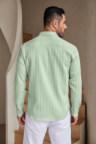 Image of DEELMO Combo of Men's Casual Button Down Shirts Long Sleeve Linen Shirt Fashion Textured Summer Shirts Pack of 2