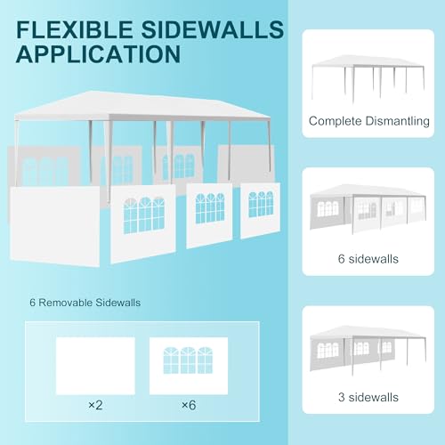 Image of 10' x 30' Outdoor Party Gazebo Tents with 8 Removable Sidewalls, Shade Canopy Tents with Transparent Windows, White Patio Canopy Tent for Party, Wedding, Beach, BBQ, Birthday, Events, Gatherings