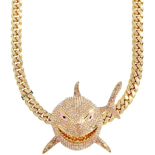 Rhinestone Necklace Chain, 18K Gold Plated Hip Hop Pendant with Cuban Link Width 13MM Length 19.7in(50cm), Ice Out Jewelry Gifts