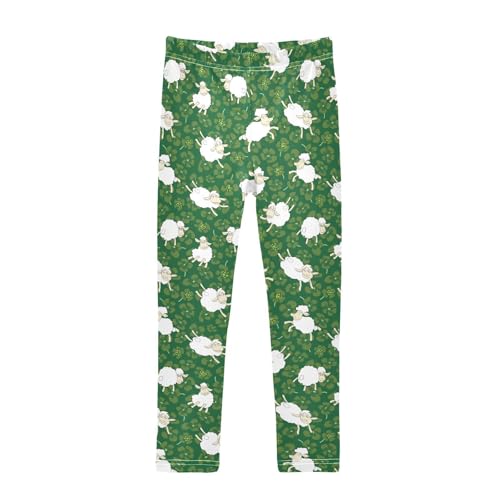 Happy Sheep in Green Leafy Meadow Girls Leggings,Workout Leggings for Girls Toddler Athletic Leggings Size for 3-10T