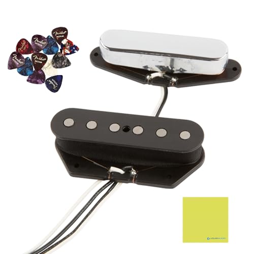 Fender Tex Mex Telecaster Pickups Set Bundle With 12x Guitar Picks and Liquid Audio Instrument Polishing Cloth - Single Coil Pickups, Small