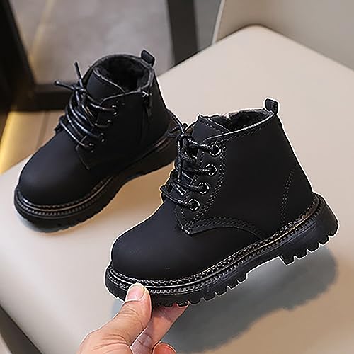 IWIHMIV Girls Ankle Boots Lace Up Side Zipper Winter Booties Comfortable Outdoor Non Slip Warm Fleece Lined Shoes3