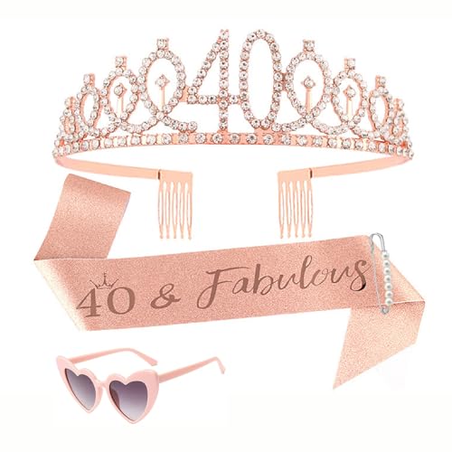 Diademe Femme Couronne Anniversaire Couronne Princesse Ensemble de Coiffe pour un 40e Anniversaire avec Lunettes et Épingles Convient pour les Anniversaires...