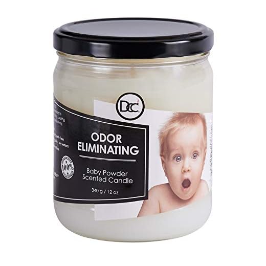 Baby Powder Odor Eliminating Highly Fragranced Candle - Eliminates 95% of Pet, Smoke, Food, and Other Smells Quickly - Up to 80 Hour Burn time - 12 Ounce Premium Soy Blend