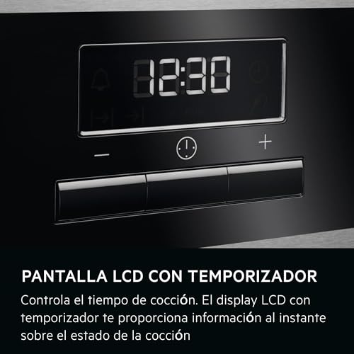 Pantalla LCD del horno AEG mostrando el temporizador para un control preciso de la cocción