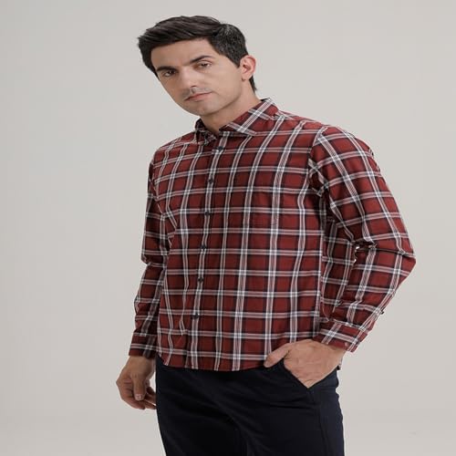 Image of BASICS 100% Cotton Checked Shirt for Men | Slim Fit | Everyday Smart Casual Wear | Full Sleeve