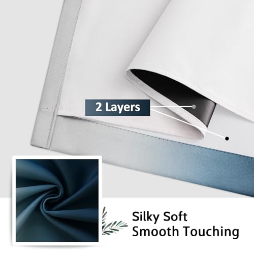 Image of SimpleHome Ombre Navy Blue 100% Blackout Bedroom Curtains White Liner 84L