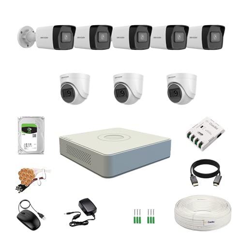 Image of HIKVISION 2MP 1080P 8 Channel DVR, 2MP 3 Dome & 5 Bullet Cameras [Night Vision + EXIR Technology + Motion Detection + HDTVI] + 1 TB HDD + 8 CH SMPS + CCTV Cable + BNC /DC