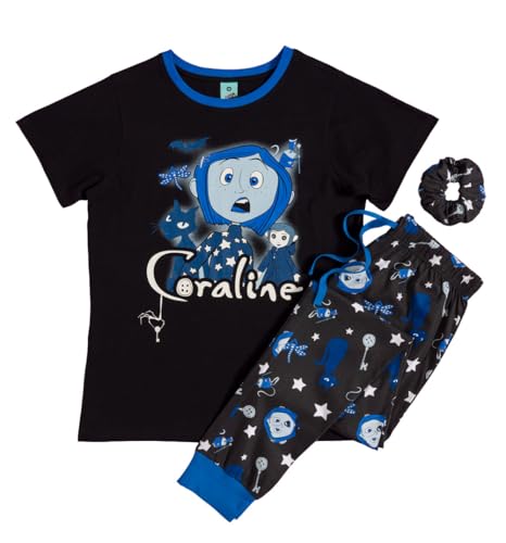 TruffleShuffle Womens Coraline Do It Anyway Glow in The Dark Pyjamas with Scrunchie Black