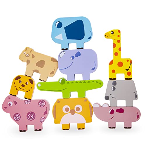 Juego de Bloques de Madera apilables de Animales, Juguete Creativo Montessori de clasificación educativa temprana y Equilibrio a Juego, 10 Piezas Cover