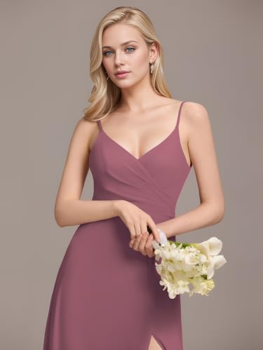 Image of Ever-Pretty Women's Sexy Side Slit V Neck Spaghetti Straps Chiffon A Line Bridesmaid Dress 0128B-PH