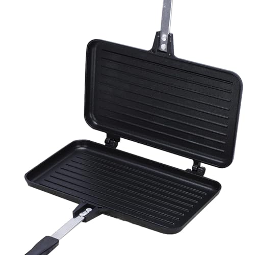 Genérico Sartén para hornear sándwiches, prensa para hacer calientes de doble cara antiadherente, sartenes para sándwches tostados de mano, estufa antiadherente, sartén para parrilla de desayuno pa