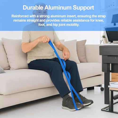 4734 leg lifter-multi-loop leg lifting assistance strap for leg injury hip surgery recovery elderlynon-slip wide webbing with aluminum stay getting legs in and out of bed or car blue