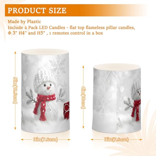 Image of Christmas Lights Decorations Flameless Candles Snowman in Winter Pillar Candles Set of 2 Battery Operated Remote Control Warm Lights