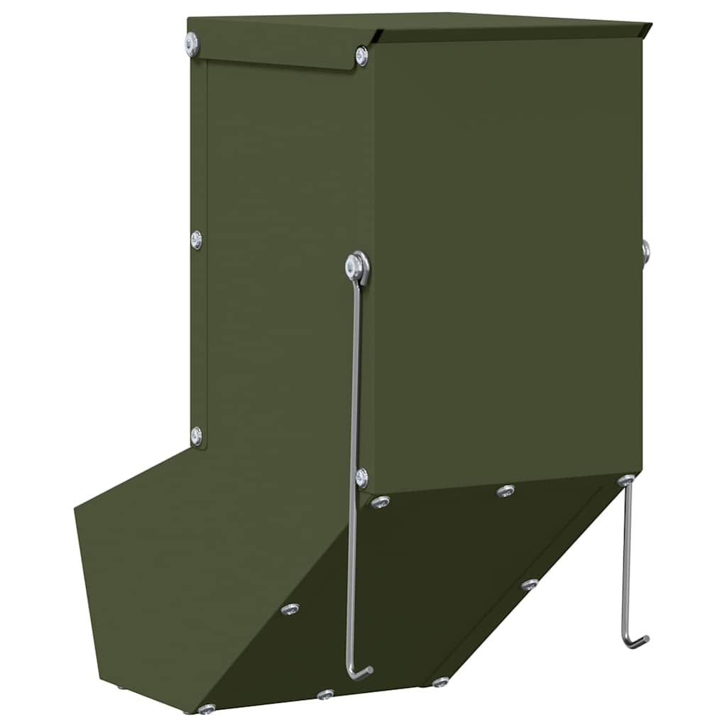 Comedero para conejos verde oliva de acero laminado en frío, 12,5 x 26 x 28,5 cm, resistente a la intemperie, para interior y exterior, con montaje en pared y práctico comedero para mascotas