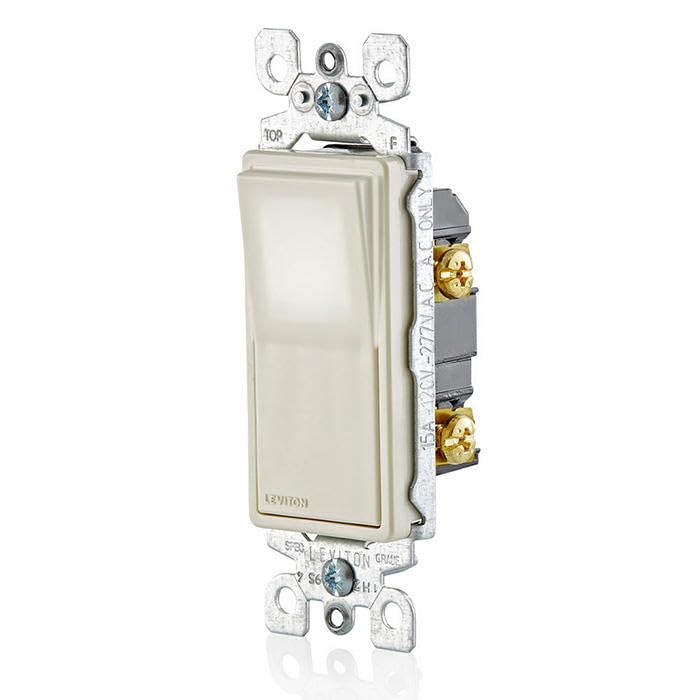 Leviton L5611-2T 15 Amp Decora LED Illuminated Light Wall Switch, Single-Pole - Light Almond - Image 2