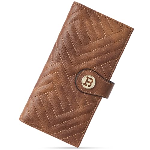 Image of BOSTANTEN Slim Wallet Women Leather RFID Blocking Credit Card Holder Bifold Thin Wallet with Zipper Pocket Brown