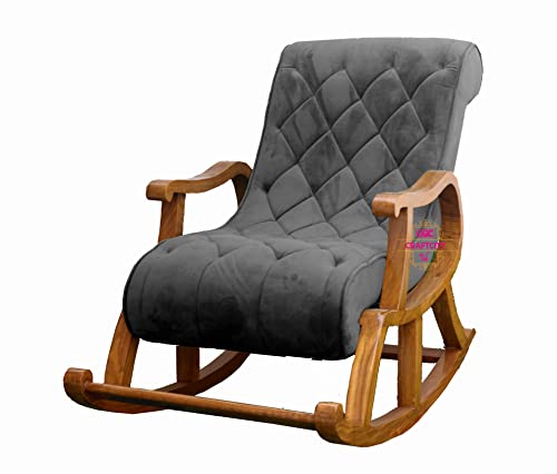 Image of CRAFTCITY Ergonomic Rosewood Rocking Chair (Grey 2)