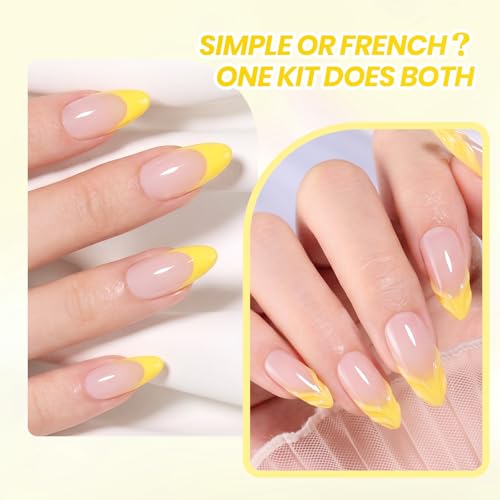 Image of Beetles French Gel Nail Polish Set, French Manicure Kit with Nude Yellow Gel Polish & 4 French Tip Nail Guide Stickers, Soak Off UV LED Gel Polish for DIY Sunshine French Nail Art