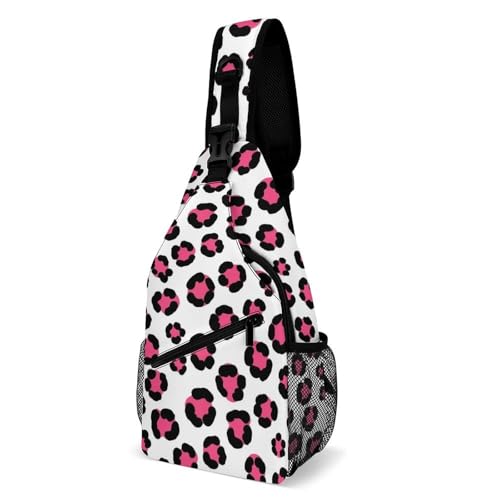 Fashion Dress Decor Sling Backpack Shoulder Bag, Day Pack, Chest Shoulder Bag For Travel Shopping Pink Cheetah Leopard Print