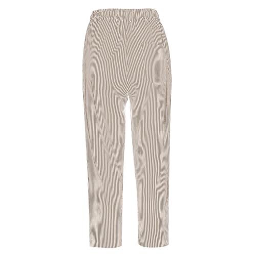 Striped Pants Women Linen Capris for Women Summer Wide Leg Loose Drawstring Elastic Waist Trouser2