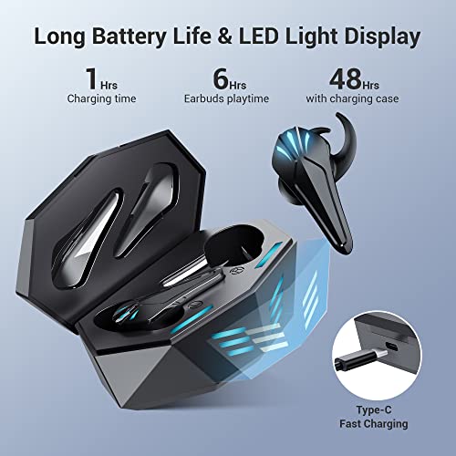 Image of EDYELL TWS Gaming Wireless Earbuds,60Ms Low Latency,Bluetooth 5.1,Ipx7 Trusted Waterproof,Dedicated Gaming Mode,40H Playtime,Built-in Microphone with Deep Bass for Sports,Blazing Led New,in-Ear