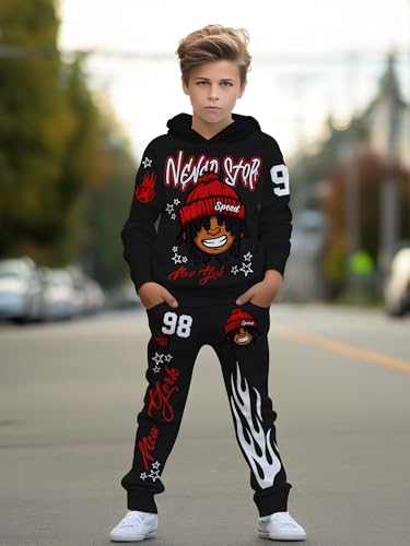Boy, casual wear. Suitable for boys aged 5 to 14, comfortable spring and autumn hooded sweatshirt sets and long pants sets.2