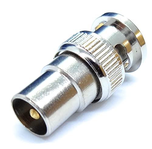 DRUT TV RF Male Plug to BNC Male Plug Coaxial Adapter - Perfect for CCTV Radio, and AV Connections, Silver
