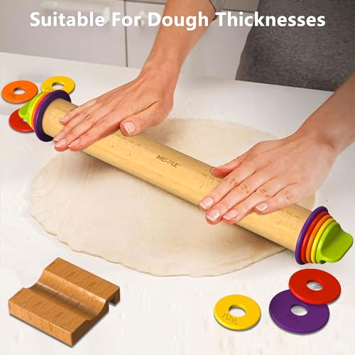 Rolling Pin with Thickness Rings,13.6''Dough Roller Fits Even Baking Dough - Image 2