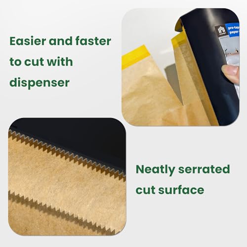 Image of Voomey Pre-Taped Masking Paper for Painting with Dispenser - 7 inch x 82 feet Tape and Drape Painters Paper for Covering Skirting, Frames, Cars and DIY Projects