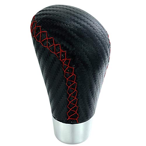 Bashineng 革製 車自動ギアシフターノブ スティックシフトノブヘッド 手動 トラック カー用品 汎用 (赤い編み糸)