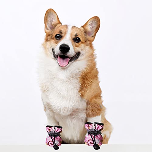 Hundeschuhe für Welpen, weiche Sohle, rutschfest, Haustier-Schuhüberzug, Haustierfuß, Hundesportzubehör, 4 Stück (Hot Pink, 2)