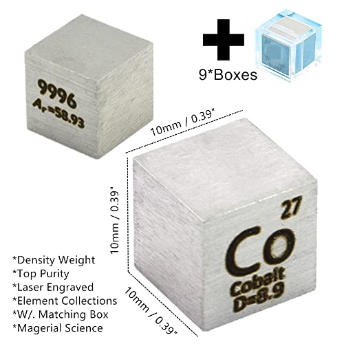 Image of 9 Density Cubes for Chemistry Study 0.39 inch Metal Cube with Density Weight for Periodic Table Collection and Education Co Cr Mo Nb Pb Zr W Y Pb