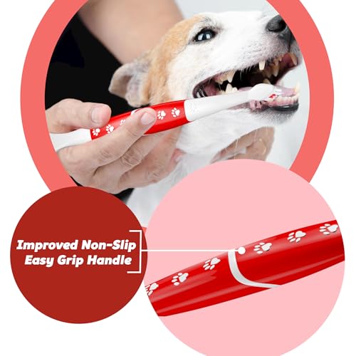 Image of Pet Toothbrush for Dogs, Cats with Soft Bristles - Easy Teeth Cleaning & Dental Care, Non Slip Dual Head Dog Toothbrush for Medium & Large Pets, Toothpaste Not Included, Pack of 2 Pink & Green