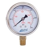 Pressure Gauge,Liquid Filled,2 1/2" face dia,0-3000 psi/bar/kpa,1/4" NPT Lower Mount, Polycarbonate