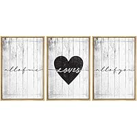 SIGNWIN Framed Canvas Print Wall Art Black Heart with Line Art and Phrases Decorative Shapes Illustrations Modern Art Rustic Relax/Calm Warm for Living Room, Bedroom, Office - 16