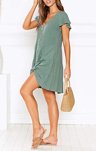 MITILLY Women's Casual T-Shirt Dresses Sleeveless V Neck Button Down A Line Loose Swing Short Dress with Pockets4
