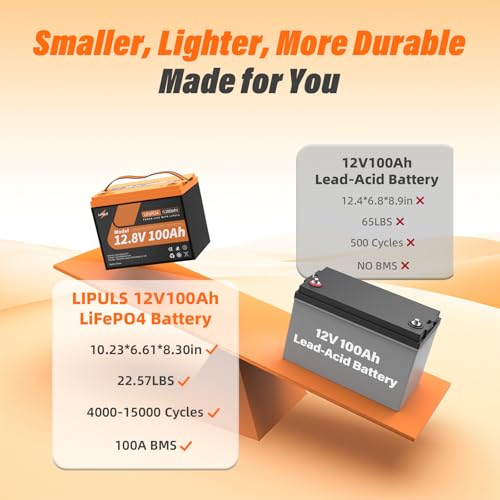 Image of 12.8V 100Ah LiFePO4 Lithium Battery, Group 24 Lithium Battery, 15000 Cycles, Built-in Cylindrical Grade A+ Cells & 100A BMS, Max.1280Wh Energy, for RVs, Trolling Motor, Home Energy Storage, Off-Grid