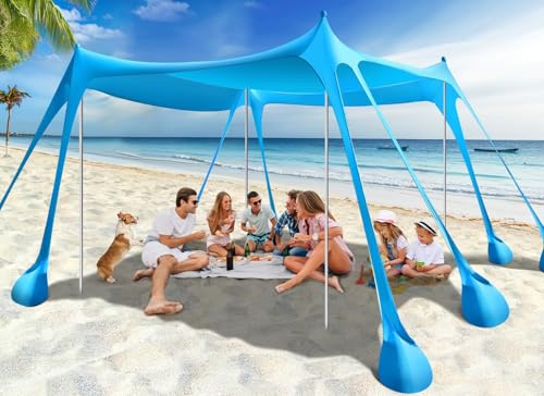 Dsocool Beach Tent Shade Canopy Portable Anti-Wind UPF50+ Protection 8 Sandbags 4 Stability Aluminum Poles Foldable Outdoor Sun Tent for Sand Camping Fishing Essentials