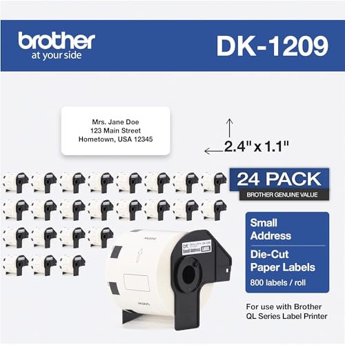 Image of Brother Genuine DK-12093PK Small Address Paper Label Roll, Die-Cut Paper Labels, Engineered for Excellence, 800 Labels Per Roll, (3) Rolls per Box, 24 rolls (DK120924PK)