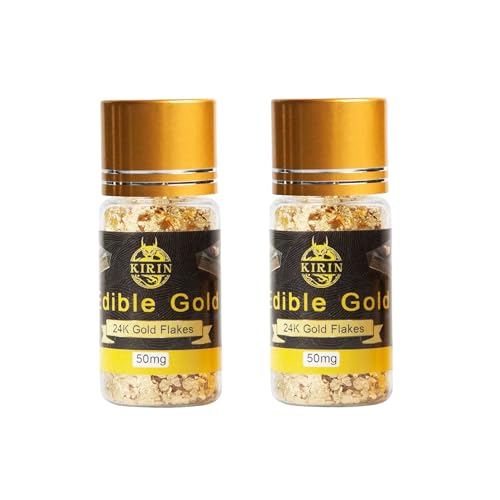 KIRIN Essbare Blattgold Flocken 100mg 24 Karat Gold Streuer zum Basteln Lebensmittel Kuchen Backen Dekorfolie Künstlerbedarf